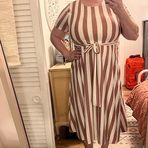 Sz XL Pink & White Striped Dress, Stretchy w/ Tie